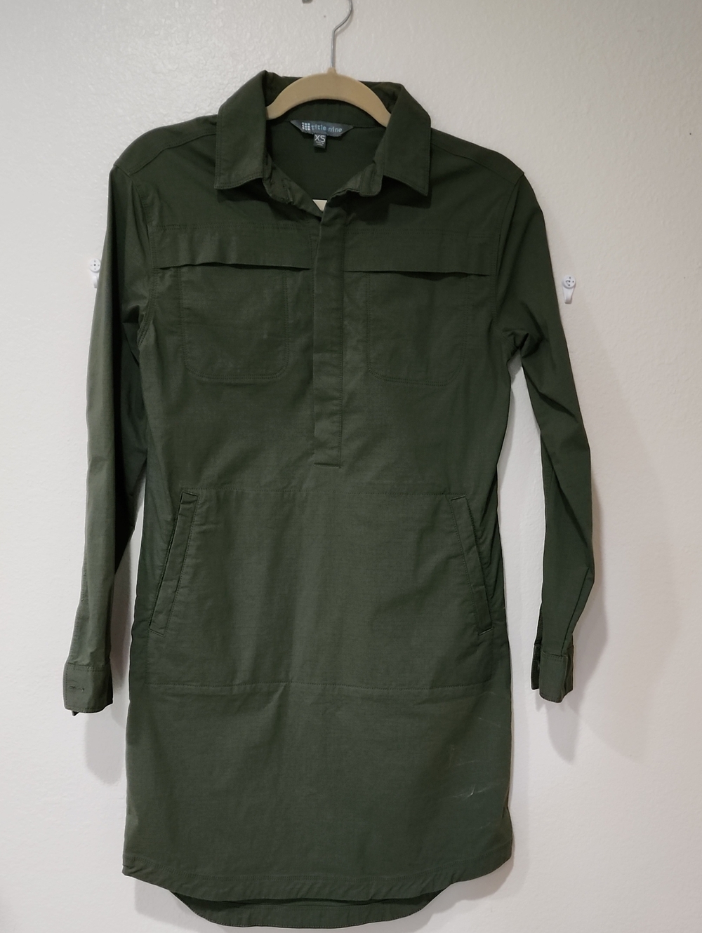 Title Nine Wren Utility Shirt Dress Rip Stop Material Olive Green size XS